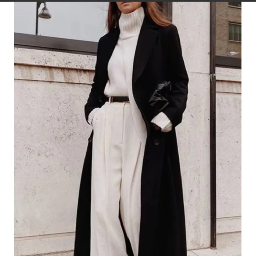 Black fashion double breasted long coat